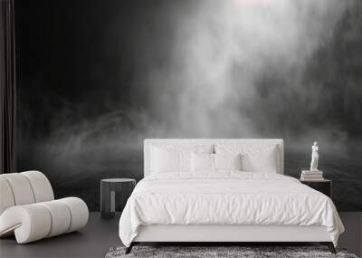 Smoke black ground fog cloud floor mist background steam dust dark white horror overlay. Ground smoke haze night black water atmosphere 3d magic spooky smog texture isolated transparent effect circle Wall mural