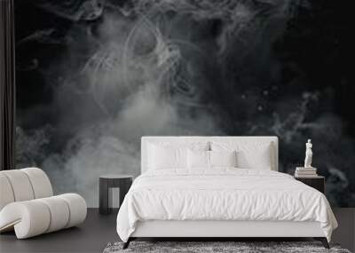 Smoke black ground fog cloud floor mist background steam dust dark white horror overlay. Ground smoke haze night black water atmosphere 3d magic spooky smog texture isolated transparent effect circle Wall mural