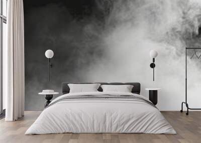 Smoke black ground fog cloud floor mist background steam dust dark white horror overlay. Ground smoke haze night black water atmosphere 3d magic spooky smog texture isolated transparent effect circle Wall mural