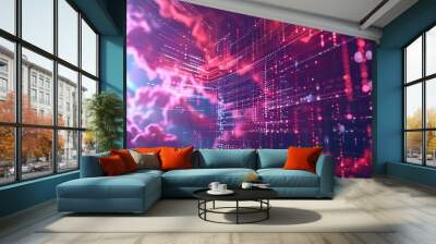 Technology networking and digital communication in business with cloud computing concept web storage for data global social media ai server online binary illustration background modern futuristic Wall mural