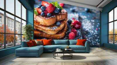 the concept of national french toast day, copy space Wall mural