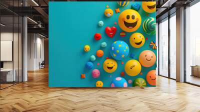 World emoji day 3d banner background. Emoji Celebration 3D Banner Background. World emoji day with a funny emojis. World smile day emojis. Mental health assessment, world mental health day concept.  Wall mural