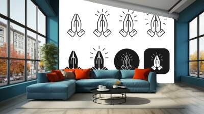 Pray icon set. Folded hands symbol for web, app. Simple line design. Wall mural