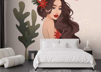 Vector illustration Mermaid sitting with red fish  Wall mural