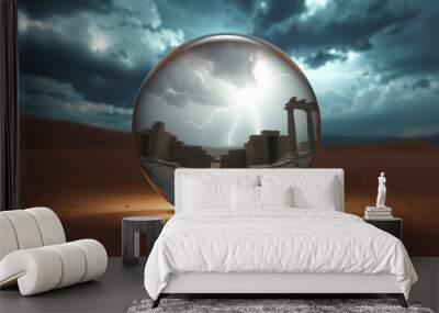 Lightning-Struck Ruins in Desert Storm Crystal Sphere Wall mural