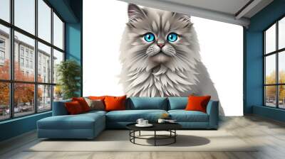 Persian Cat Regal: Fluffy on White Wall mural