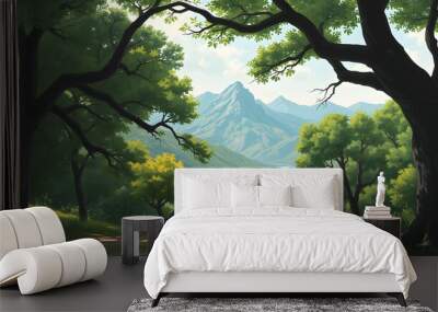 Tree Shade, Mountain River View Wall mural