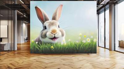 cute animal pet rabbit or adorable bunny on the lawn for easter background Wall mural