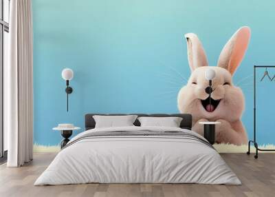 cute animal pet rabbit or bunny white color smiling and laughing isolated with copy space for easter day Wall mural