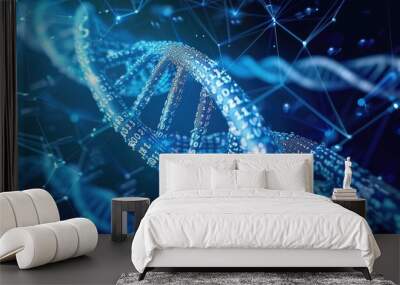 Illuminated DNA strand intertwined with binary code Wall mural