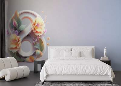 Illustration of number 8 and floral decoration for background and banner for 8th march women's day with copy space Wall mural