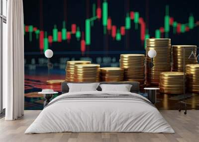 Investment concept, Coins graph stock market Wall mural