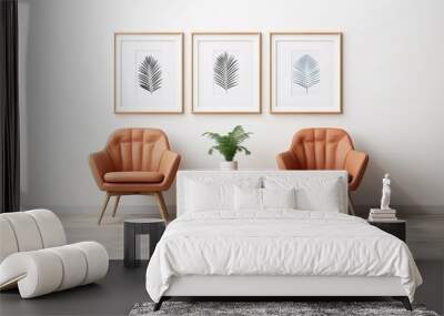 Modern minimalist interior design with two armchairs, artwork and houseplant Wall mural