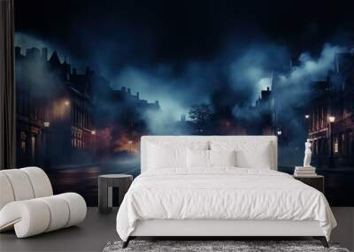 Night view of street at night with lights and fog. Halloween concept Wall mural