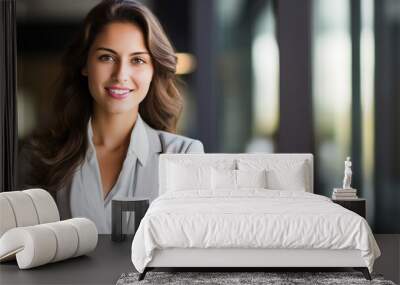 Portrait of a beautiful young business woman standing in a modern office Wall mural