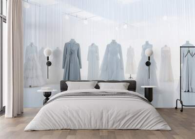 Wedding dress on mannequins in bridal salon Wall mural