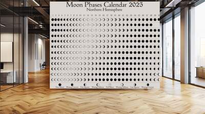 2025 Moon Phases Calendar. Northern Hemisphere lunar calendar design template. Astrological, astronomical moonlight activity scheduler. Month cycle planner mockup. Magical pastel colors vector. Wall mural