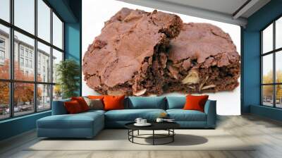 Two chocolate brownies stacked together on white Wall mural