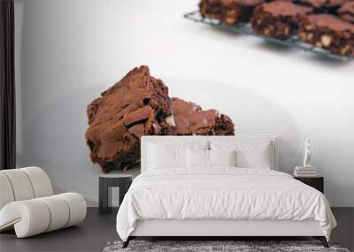 Two freshly baked brownies on white Wall mural