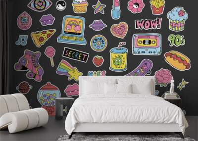 Cartoon 90s style patches,stickers or icons set Wall mural