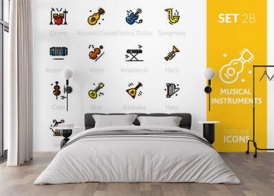 Outline color icons set in thin modern design style Wall mural