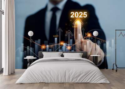 New opportunity, challenge and strategy in 2025. New plans,goals and visions in business for new year 2025. Increase chart arrow graph corporate business  future growth new year 2025.  Wall mural