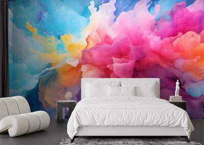 Ai colorful rainbow holi paint color powder explosion isolated white wide panorama background Wall mural