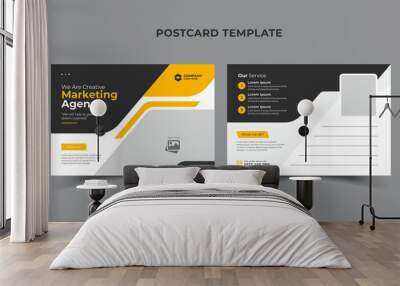 Corporate business or marketing agency postcard  yellow and black template Wall mural