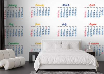 2021 year calendar  Wall mural