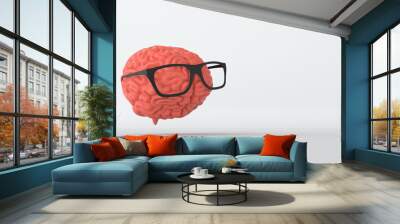 3d brain in sunglasses rendering illustration template background. The concept of intelligence, brainstorm, creative idea, human mind, artificial intelligence. Wall mural