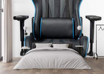 Black and blue leather gaming chair isolated on white background, Office chair with black and blue velvet fabric on white background With clipping path. Wall mural