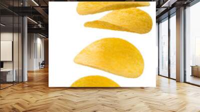 Crispy Potato chips fly in the air isolated on white background, Potato chips on white PNG File. Wall mural