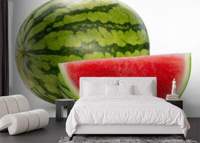 fresh watermelon isolated on white background, giant seedless watermelon isolated on white with clip Wall mural