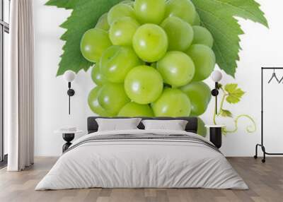 Shine Muscat Grape isolated on white background, Green grape with leaves on white PNG file. Wall mural