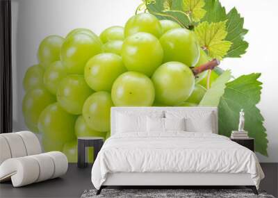 Sweet Green grape with leaves isolated on white, Shine Muscat Grape isolated on white background With clipping path. Wall mural