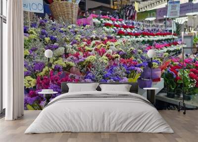 colorful flower in a local flower market, Pak Khlong Talat, Bangkok, Thailand. various flowers, tourist attractions, The Bangkok Flower Market, fresh flowers Wall mural