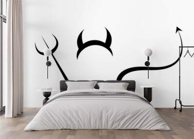 Devil's trident, tail and horns design elements, devil  Wall mural