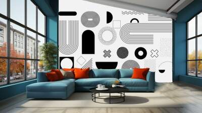 Abstract Bauhaus or Memphis geometric shapes and composition. Retro elements, geometric pattern for banner, poster, leaflet. Design background vector geometric Wall mural