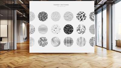 Collection of round abstract hand drawn or freehand patterns. Contemporary minimal modern trendy doodle. Templates for social media icons, posters. Vector Wall mural