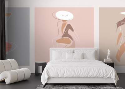 Feminine concept design template and illustration. Woman in minimal linear style Fashion illustration by femininity, beauty and modern art. Abstract poster and t-shirt print Vector illustration Wall mural