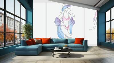 Set of elegant poster with abstract linear woman. Minimalistic female figure and face. Vector concept art of femininity and beauty in a trendy linear style for logo wall art or beauty salon. Vector Wall mural