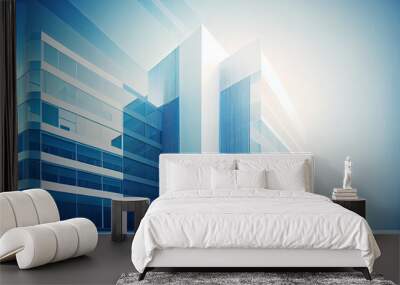 Innovation technology building white and blue color perspective design created with Generative AI Wall mural