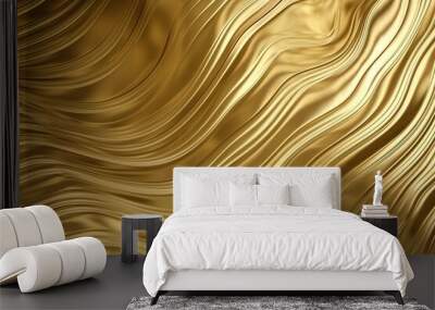 Wavy gold texture movement background with reflection created with Generative AI Wall mural