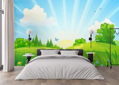 Summer sunrise landscape Wall mural