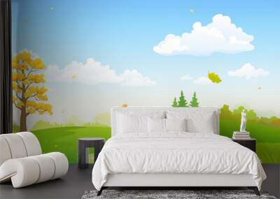 Vector cartoon illustration of a colorful autumn scenery Wall mural