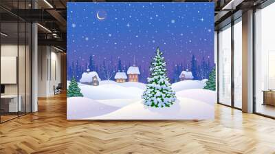 Winter night landscape Wall mural