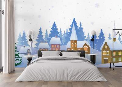 Winter small town banner Wall mural