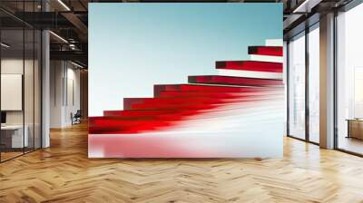 Abstract futuristic design featuring red geometric steps blending into a soft, flowing white and blue background, symbolizing progress and innovation, perfect for business, technology, and creative pr Wall mural