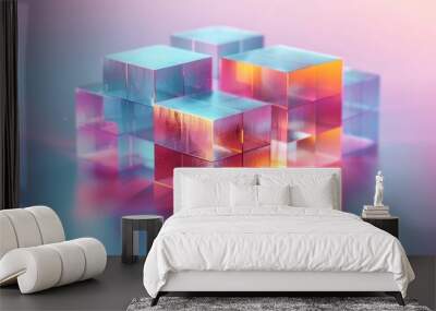 Abstract Futuristic 3D Render Minimalistic Style with Floating Geometric Shapes Isometric Design, Light Color Theme, Bright Background, and Soft Lighting Wall mural