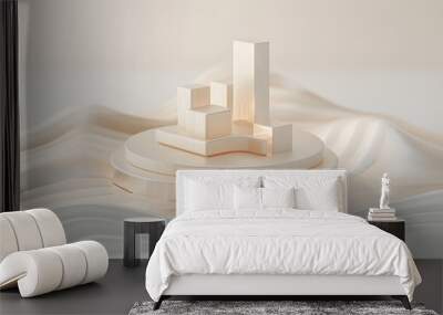 Abstract Futuristic 3D Render Minimalistic Style with Floating Geometric Shapes Isometric Design, Light Color Theme, Bright Background, and Soft Lighting Wall mural